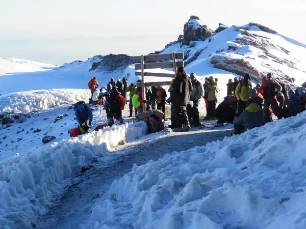 Group of trekkers during the 7-day luxury Kilimanjaro climbing tour via the Machame route