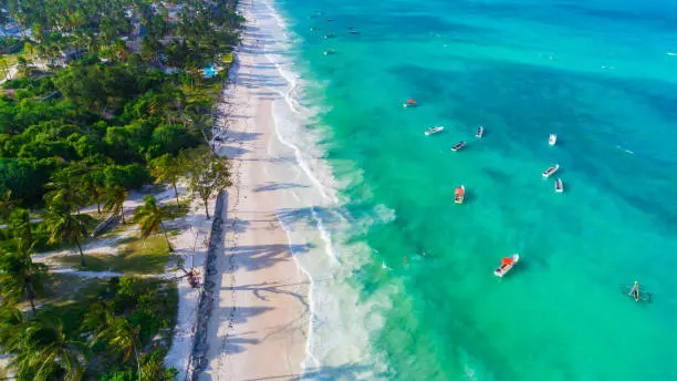Aerial view of Nungwi Beach during the one-week in Zanzibar : 7-day Zanzibar holiday package