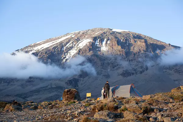 A travelers' camp during the Kilimanjaro luxury climbing via the Lemosho route